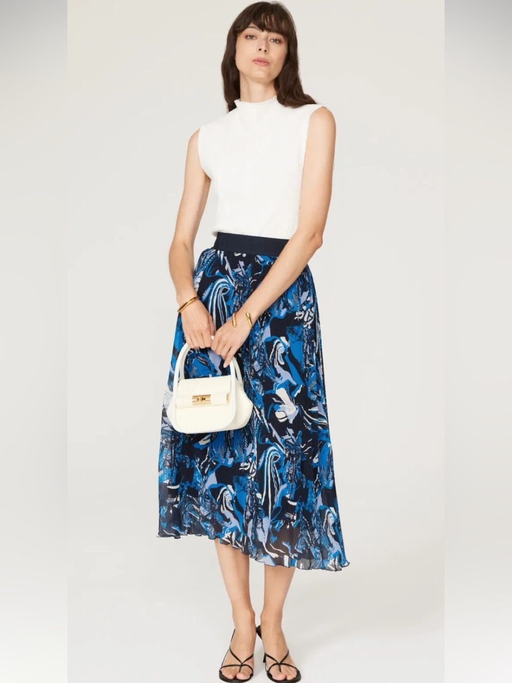 Boss Vapliso Elastic Waist Pleated Chiffon Midi Skirt Size 4 NWT
